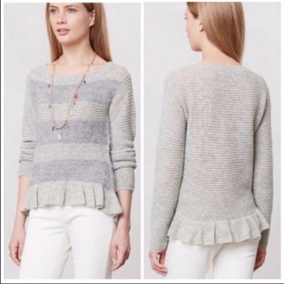Anthropologie eyelash stripe ruffle hem sweater SZ S - Picture 1 of 6